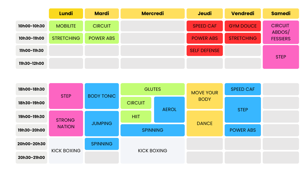 Planning des cours collectifs