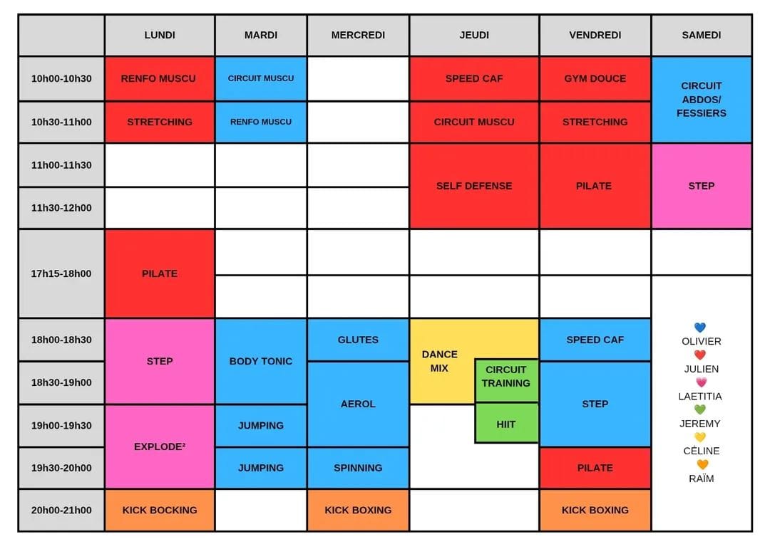 Planning des cours collectifs